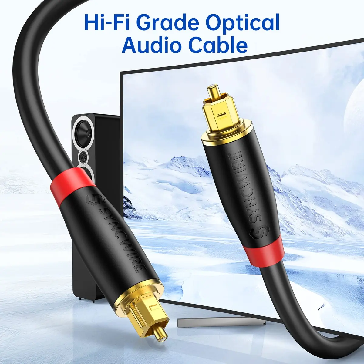 SYNCWIRE Optical Audio Cable 1m (3.3ft) | Gold-Plated Toslink SPDIF Cord for Soundbar, TV, PS4, Xbox - view 2