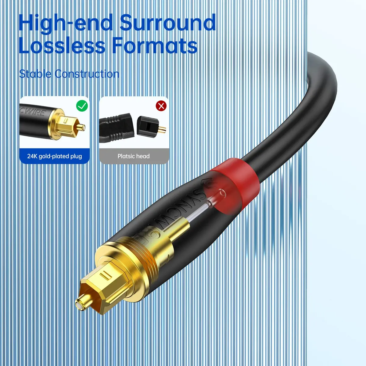 SYNCWIRE Optical Audio Cable 1m (3.3ft) | Gold-Plated Toslink SPDIF Cord for Soundbar, TV, PS4, Xbox - view 3
