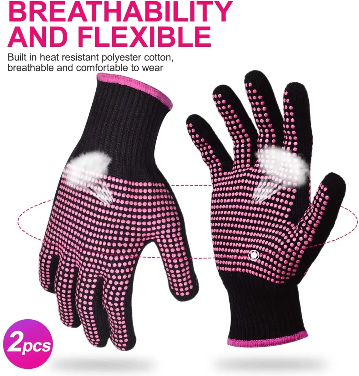 Sopito Heat Resistant Gloves for Hair Styling, Silicone Bump, 2Pcs Rose Red | Heatproof, Flexible & Breathable - view 5