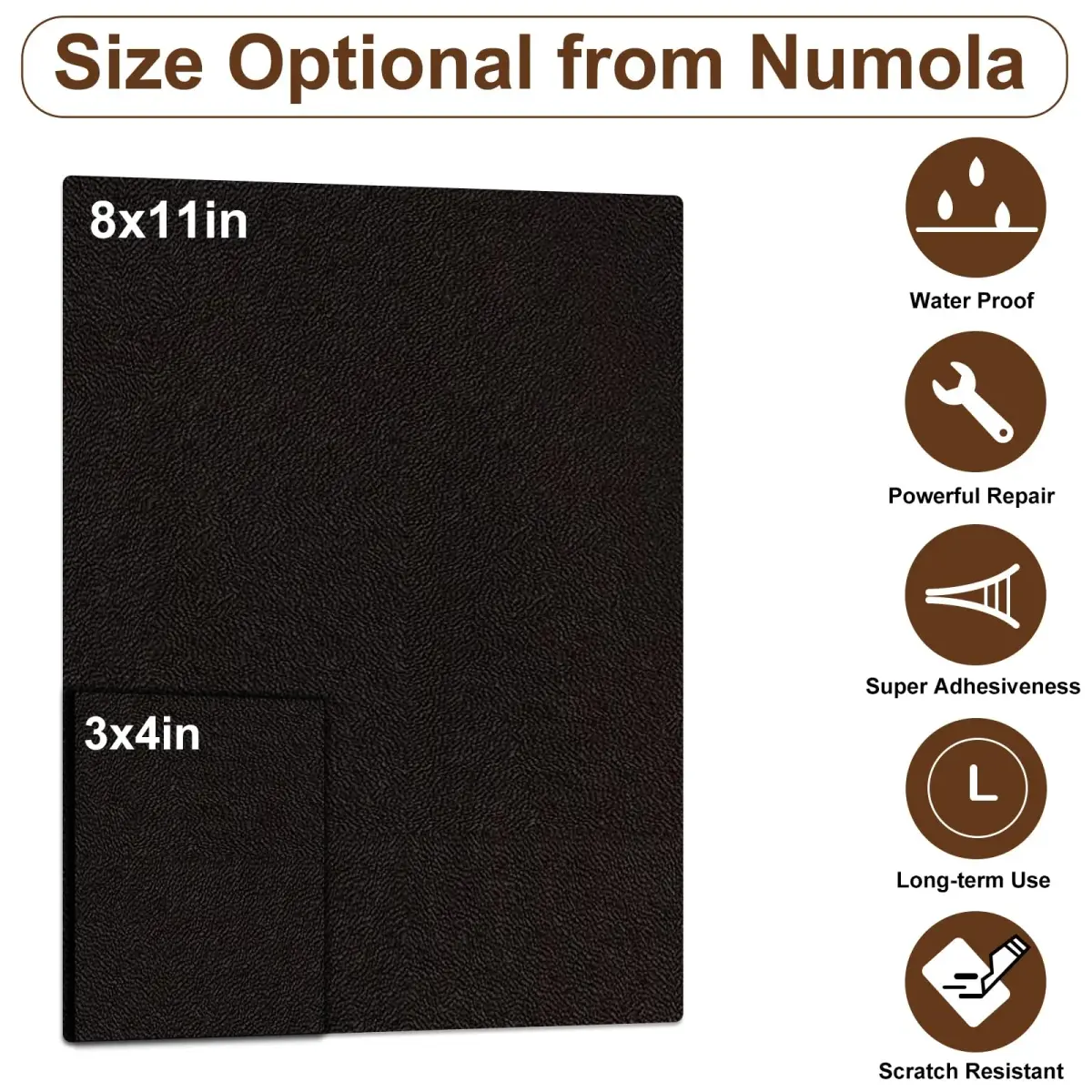 Numola Dark Brown Leather Repair Patch, 3x4 Inch Self-Adhesive Waterproof Fabric Tape - view 2