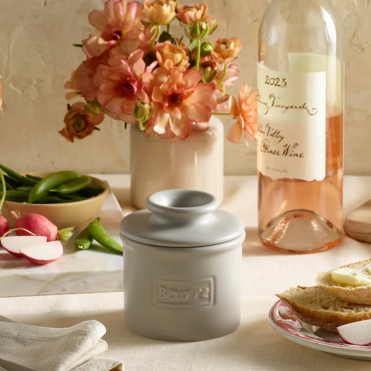Butter Bell Crock by L. Tremain French Ceramic Butter Keeper, Stone | Keeps Butter Fresh & Spreadable Without Refrigeration - view 4