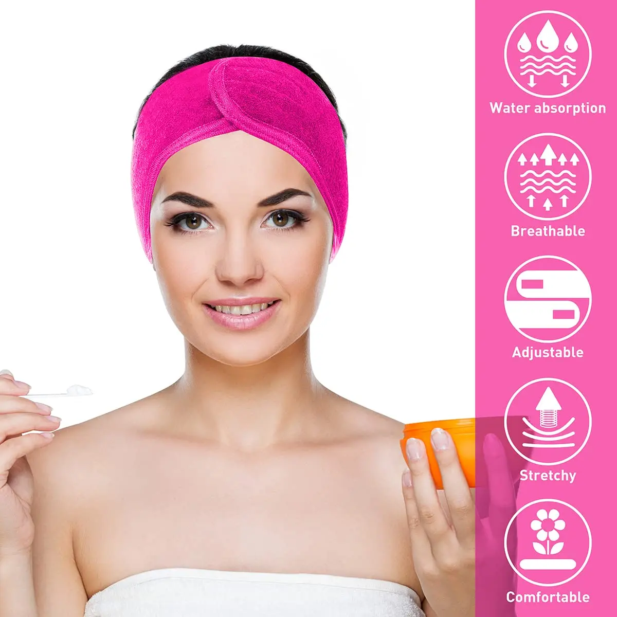 Denfany Soft Terry Cloth Spa Headband | Adjustable & Washable for Face Washing, Yoga, Makeup Removal - view 4