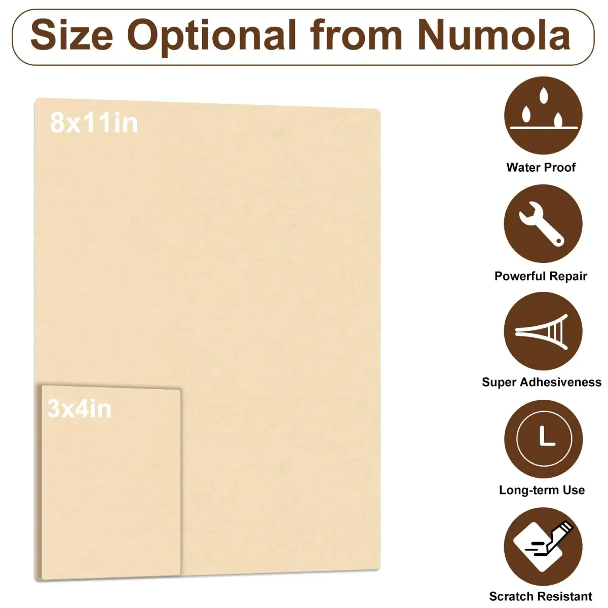 Numola Beige Leather Repair Patch 3x4 Inch | Waterproof Self-Adhesive Fabric Tape - view 2