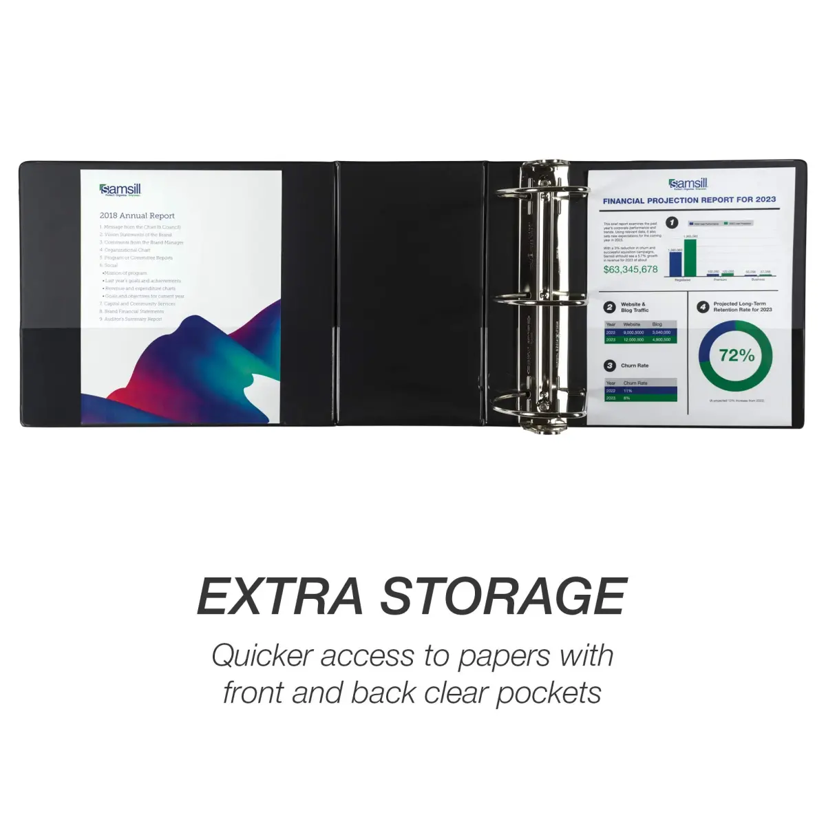 Samsill 6-inch D-Ring Binder, Black | Holds 1225 Pages, Customizable Clear View Cover - view 5