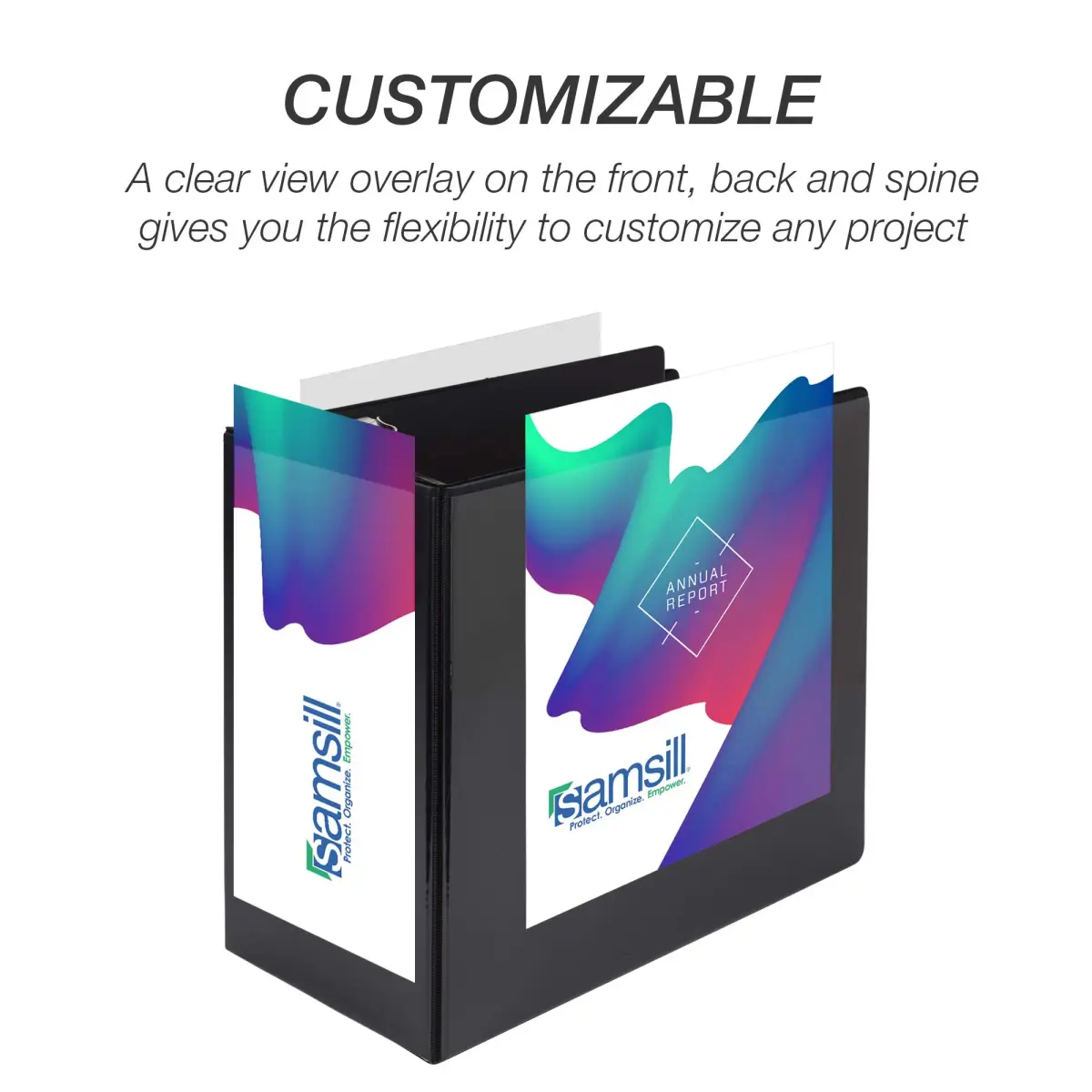 Samsill 6-inch D-Ring Binder, Black | Holds 1225 Pages, Customizable Clear View Cover - view 2