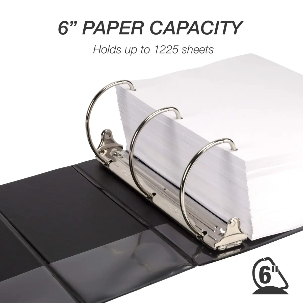 Samsill 6-inch D-Ring Binder, Black | Holds 1225 Pages, Customizable Clear View Cover - view 3