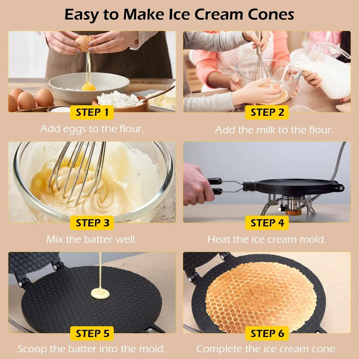 Dyna-Living Waffle Cone Maker Ice Cream Cone Maker, 17cm (6.7") Round Shape | Gas Stove Compatible - view 8