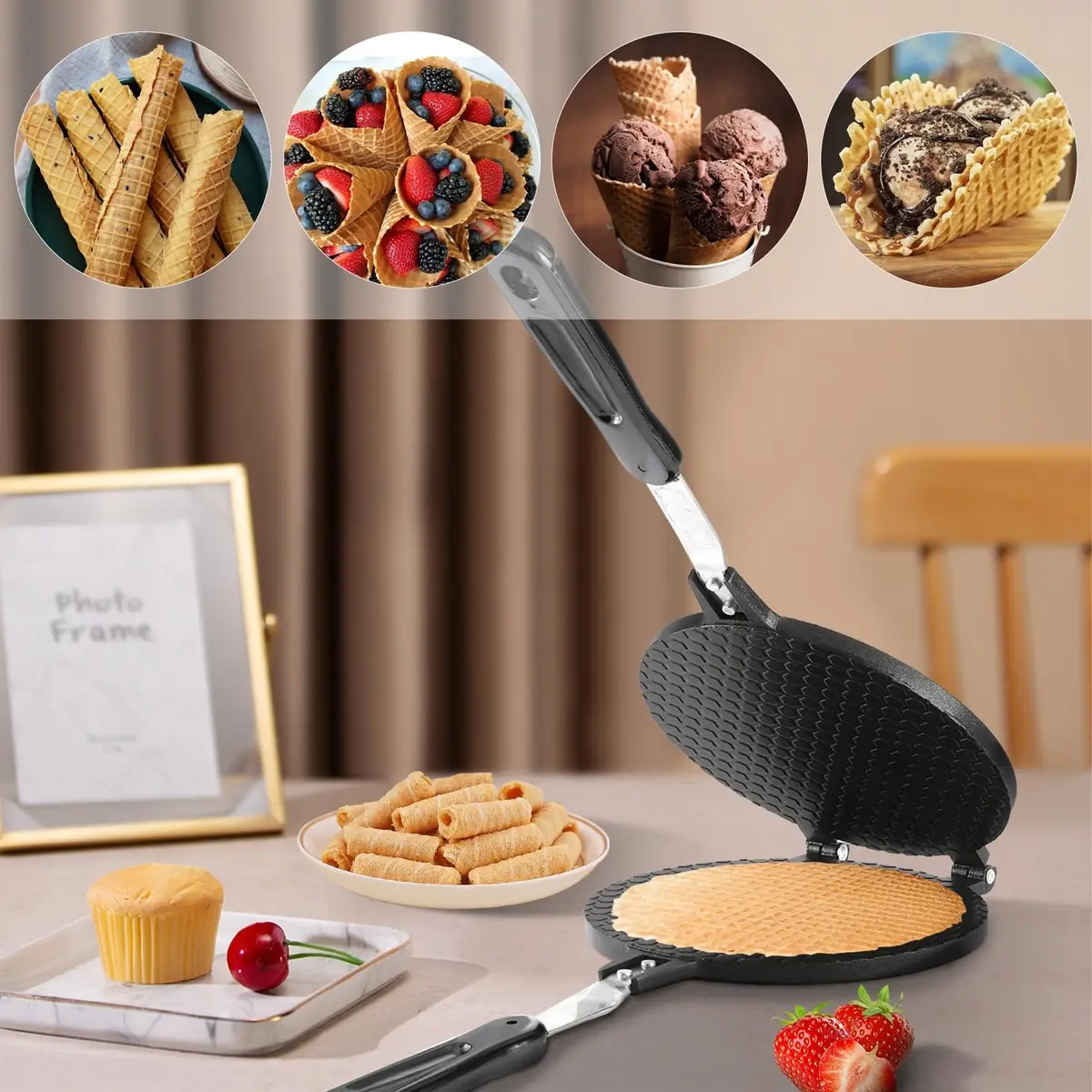 Dyna-Living Waffle Cone Maker Ice Cream Cone Maker, 17cm (6.7") Round Shape | Gas Stove Compatible - view 3