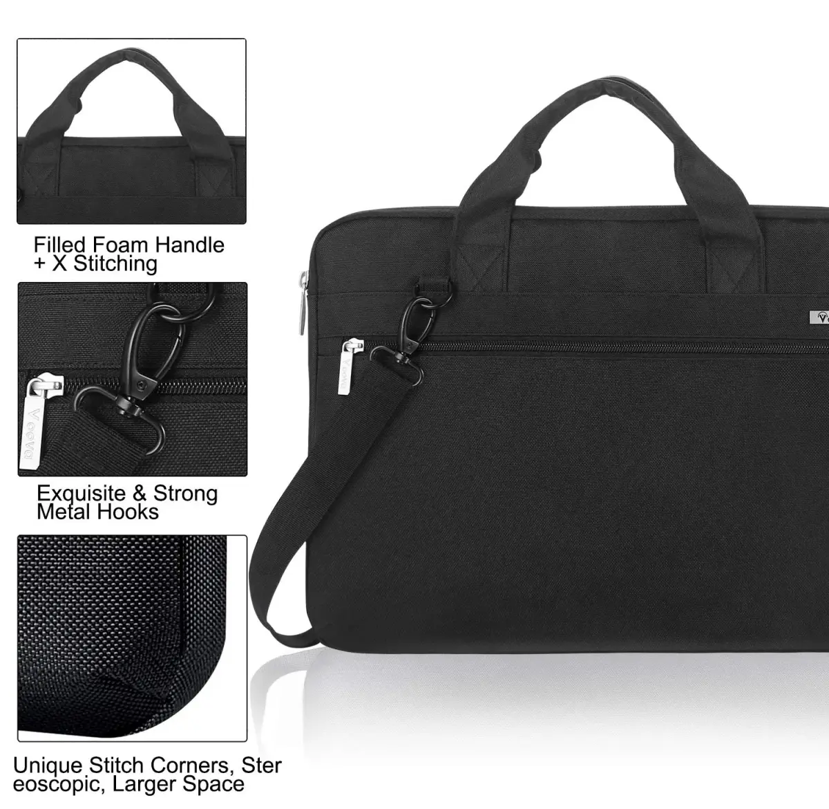 Voova 15.6-inch Laptop Shoulder Bag | Water-Resistant, Padded, Black - view 7