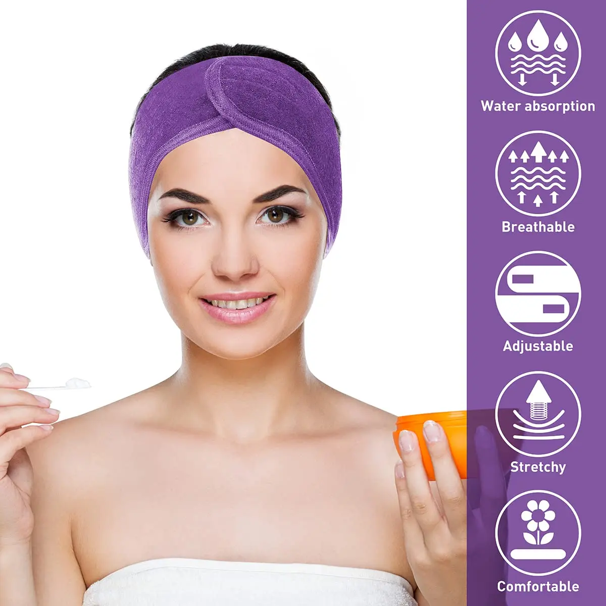 Denfany Soft Terry Cloth Spa Headband | Adjustable & Washable for Face Washing, Yoga, Makeup Removal - view 5