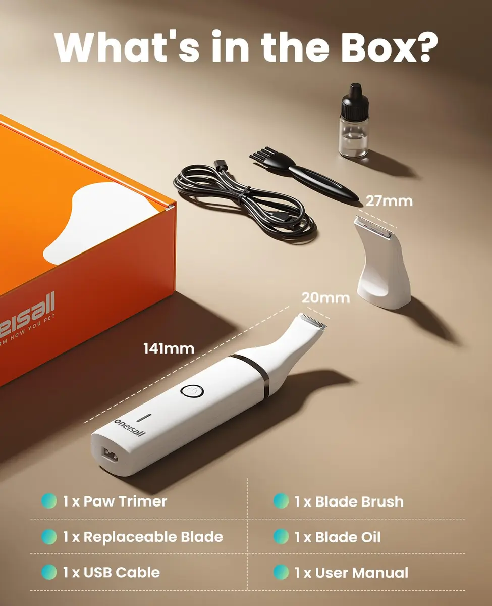 oneisall Dog Paw Trimmer Small Dog Clippers with Stainless Steel Double Blades | Low Noise Cordless Grooming Tool (22g, White) - view 8