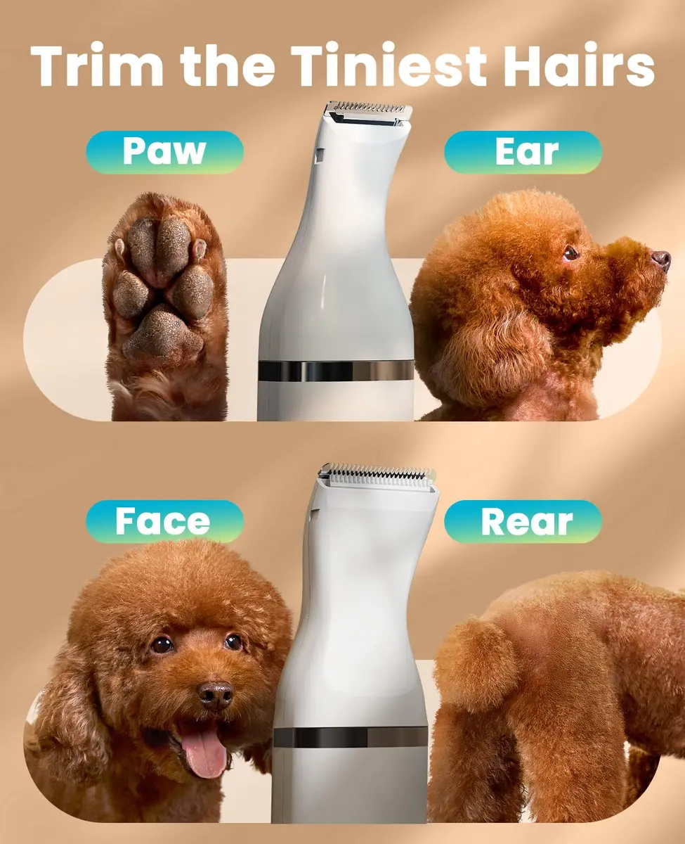 oneisall Dog Paw Trimmer Small Dog Clippers with Stainless Steel Double Blades | Low Noise Cordless Grooming Tool (22g, White) - view 2