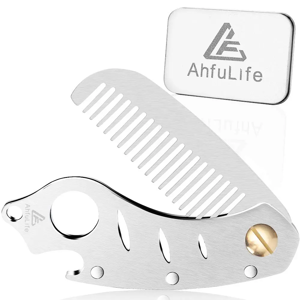 AhfuLife Stainless Steel Hair & Beard Comb | Anti-Static, Portable, Gift Boxed (15*3.6cm open, 9*3.6cm closed, 60g) - main product image