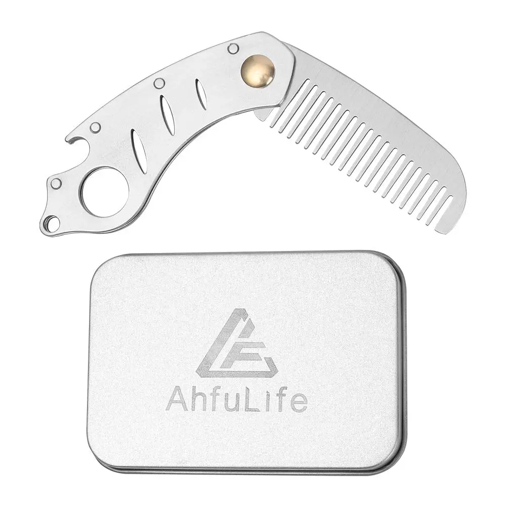 AhfuLife Stainless Steel Hair & Beard Comb | Anti-Static, Portable, Gift Boxed (15*3.6cm open, 9*3.6cm closed, 60g) - view 7