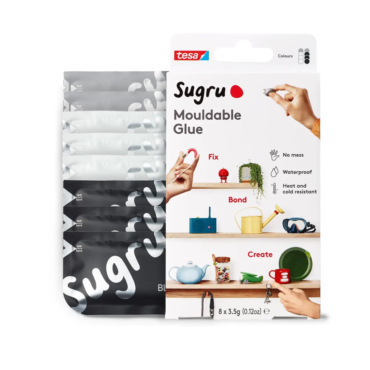 tesa Sugru Silicone Super Glue Waterproof All-Purpose Wall Putty 8 Pack | Moldable, Kid-Safe, Indoor/Outdoor - main product image