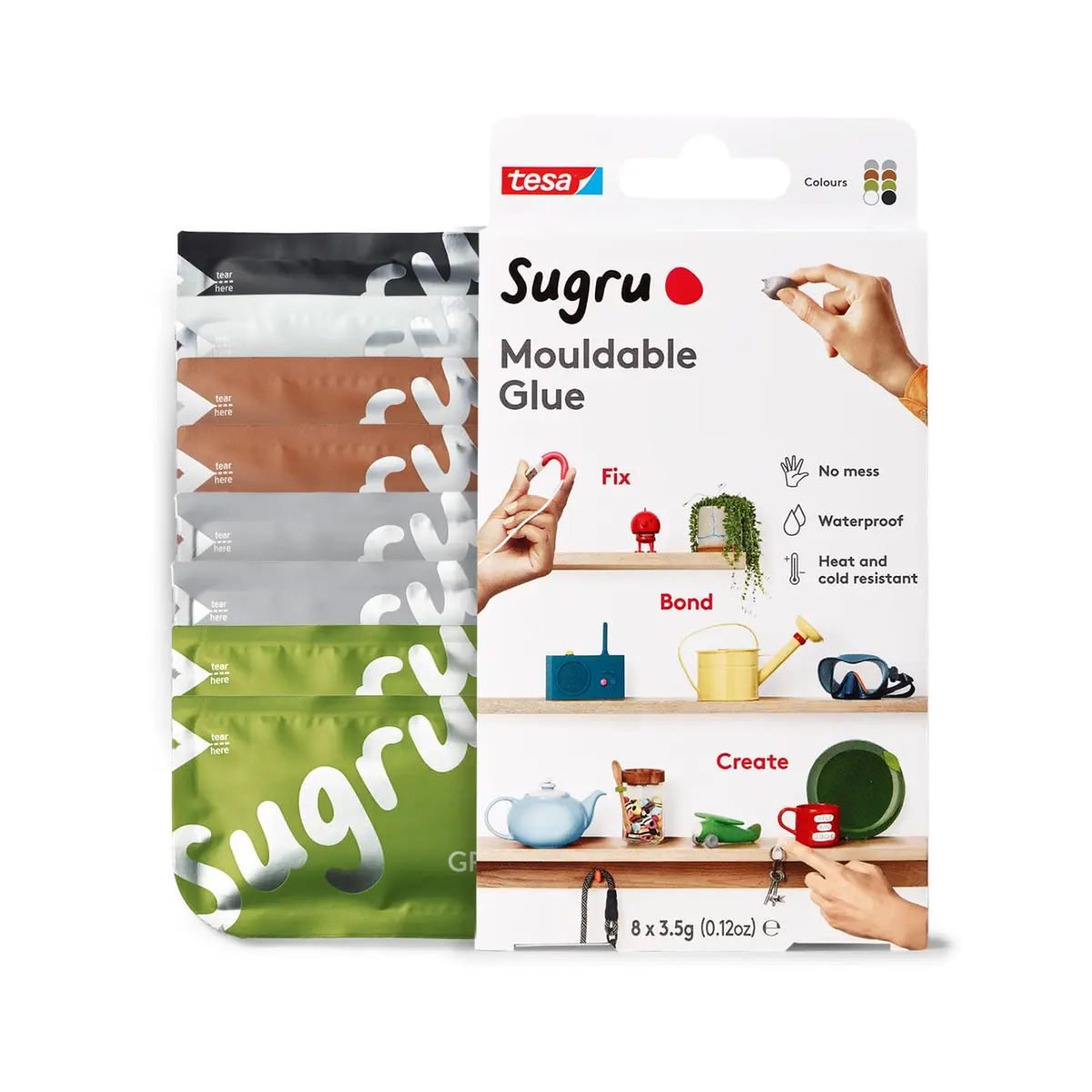tesa Sugru Silicone Super Glue 8 Pack | Waterproof Moldable Adhesive for DIY & Crafts - main product image