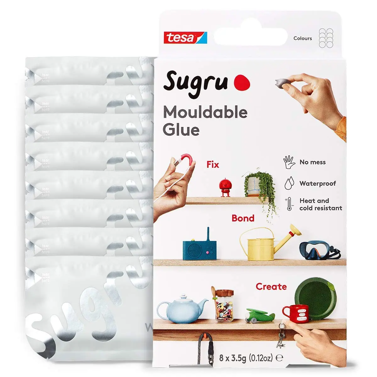 tesa Sugru Silicone Moldable Glue 8 Pack | Waterproof & Kid-Safe 3.5g - main product image