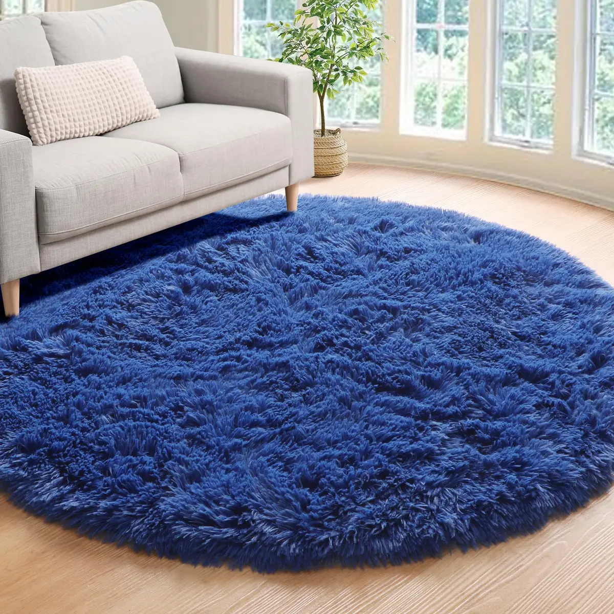 ONASAR Navy Blue Fluffy Round Rug 4ft | Soft Plush Kids Bedroom Decor - view 4