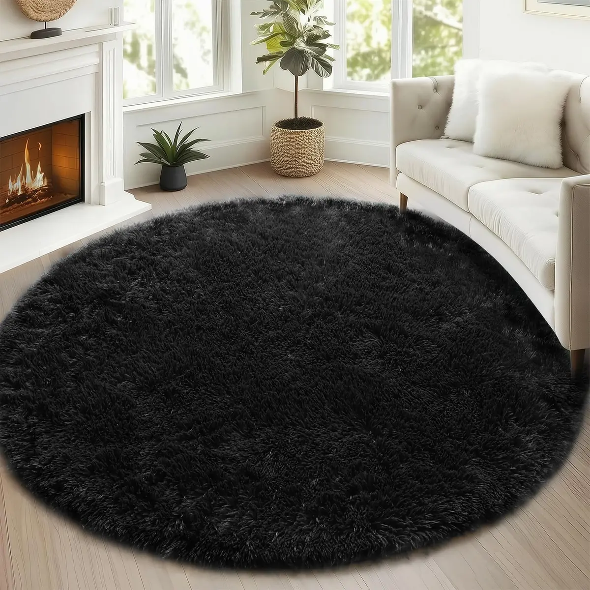 ONASAR Black Round Area Rug 5ft | Ultra Soft Plush Floor Mat for Kids & Living Room - main product image