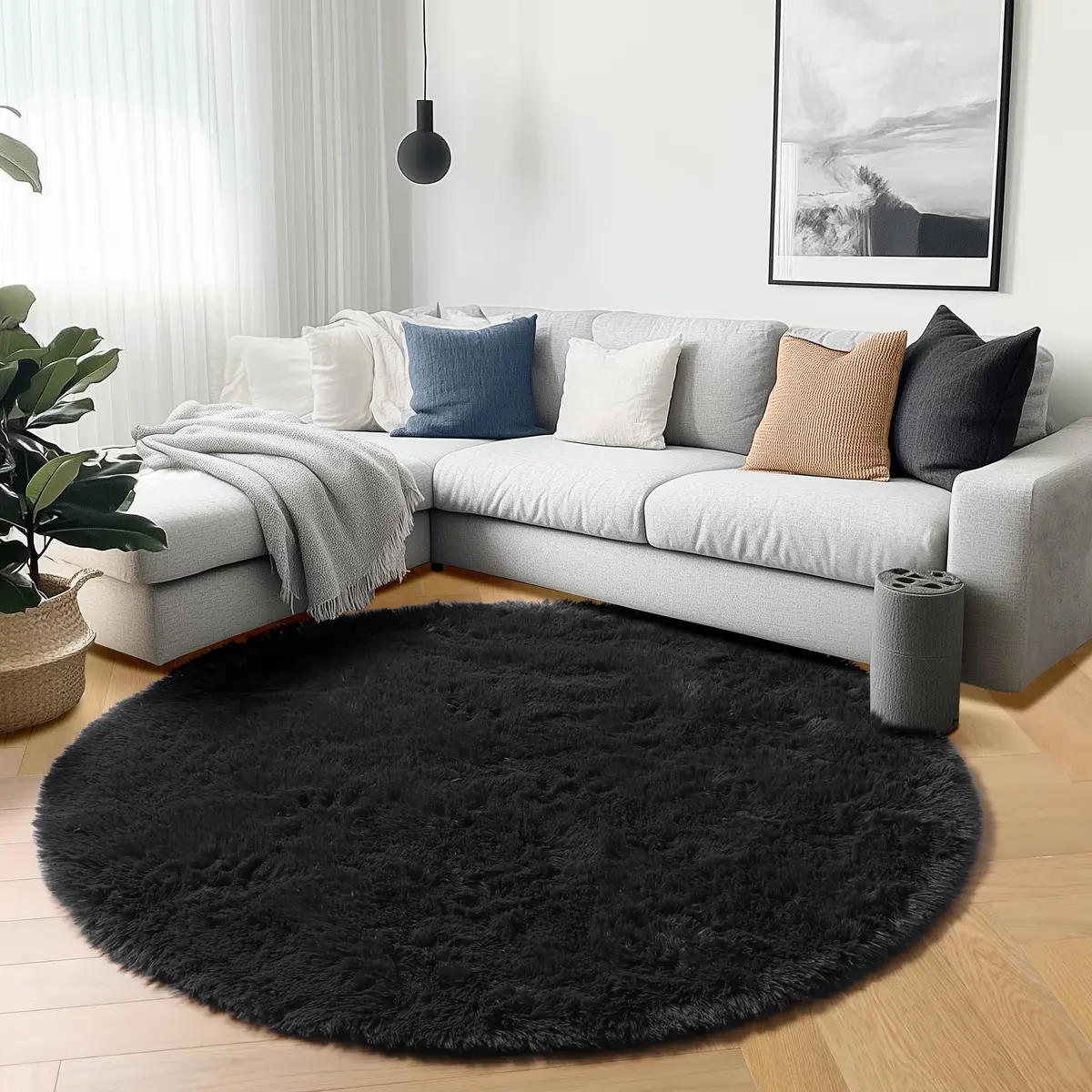 ONASAR Black Round Area Rug 5ft | Ultra Soft Plush Floor Mat for Kids & Living Room - view 5