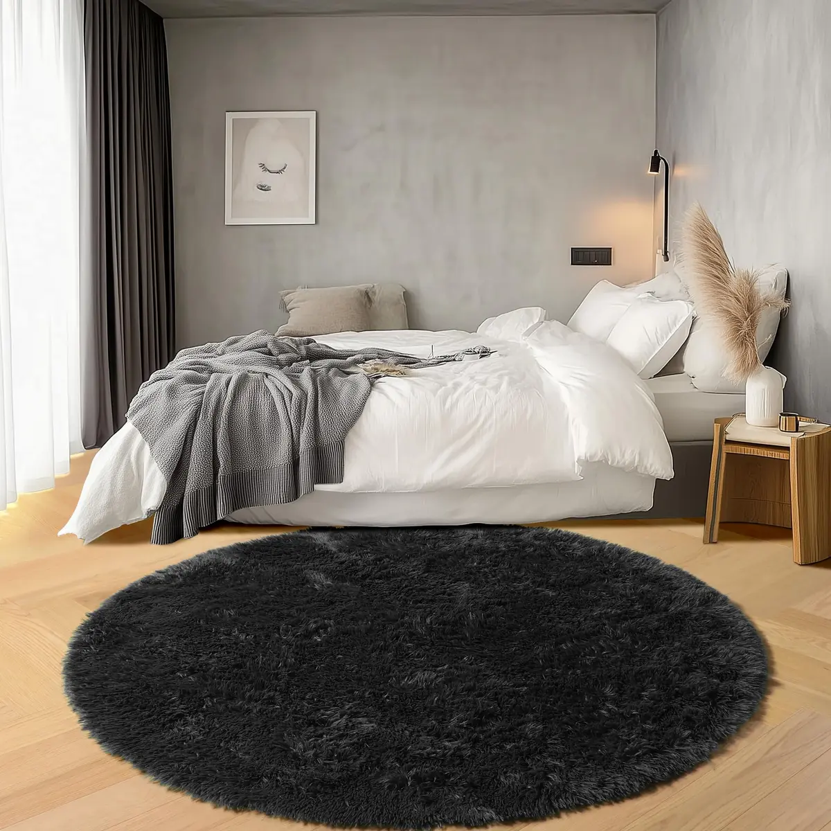 ONASAR Black Round Area Rug 5ft | Ultra Soft Plush Floor Mat for Kids & Living Room - view 6