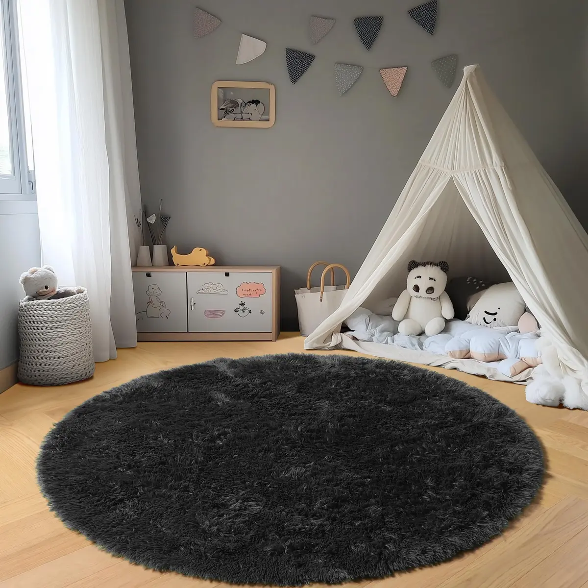 ONASAR Black Round Area Rug 5ft | Ultra Soft Plush Floor Mat for Kids & Living Room - view 7