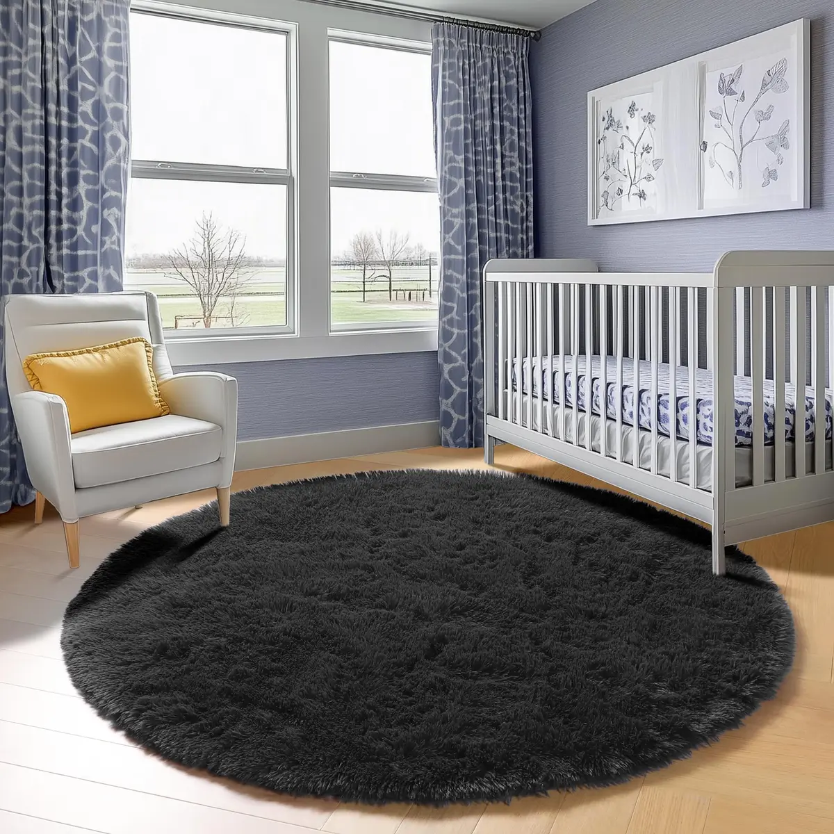 ONASAR Black Round Area Rug 5ft | Ultra Soft Plush Floor Mat for Kids & Living Room - view 8
