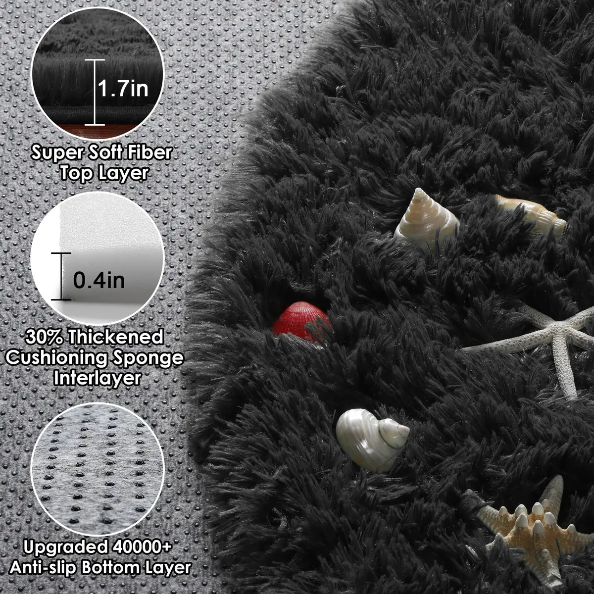 ONASAR Black Round Area Rug 5ft | Ultra Soft Plush Floor Mat for Kids & Living Room - view 2
