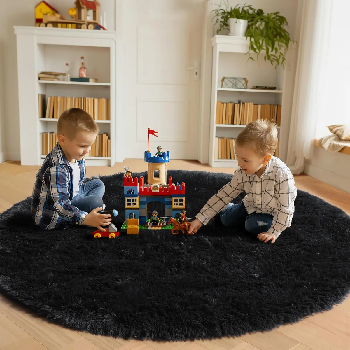 ONASAR Black Round Area Rug 5ft | Ultra Soft Plush Floor Mat for Kids & Living Room - view 3
