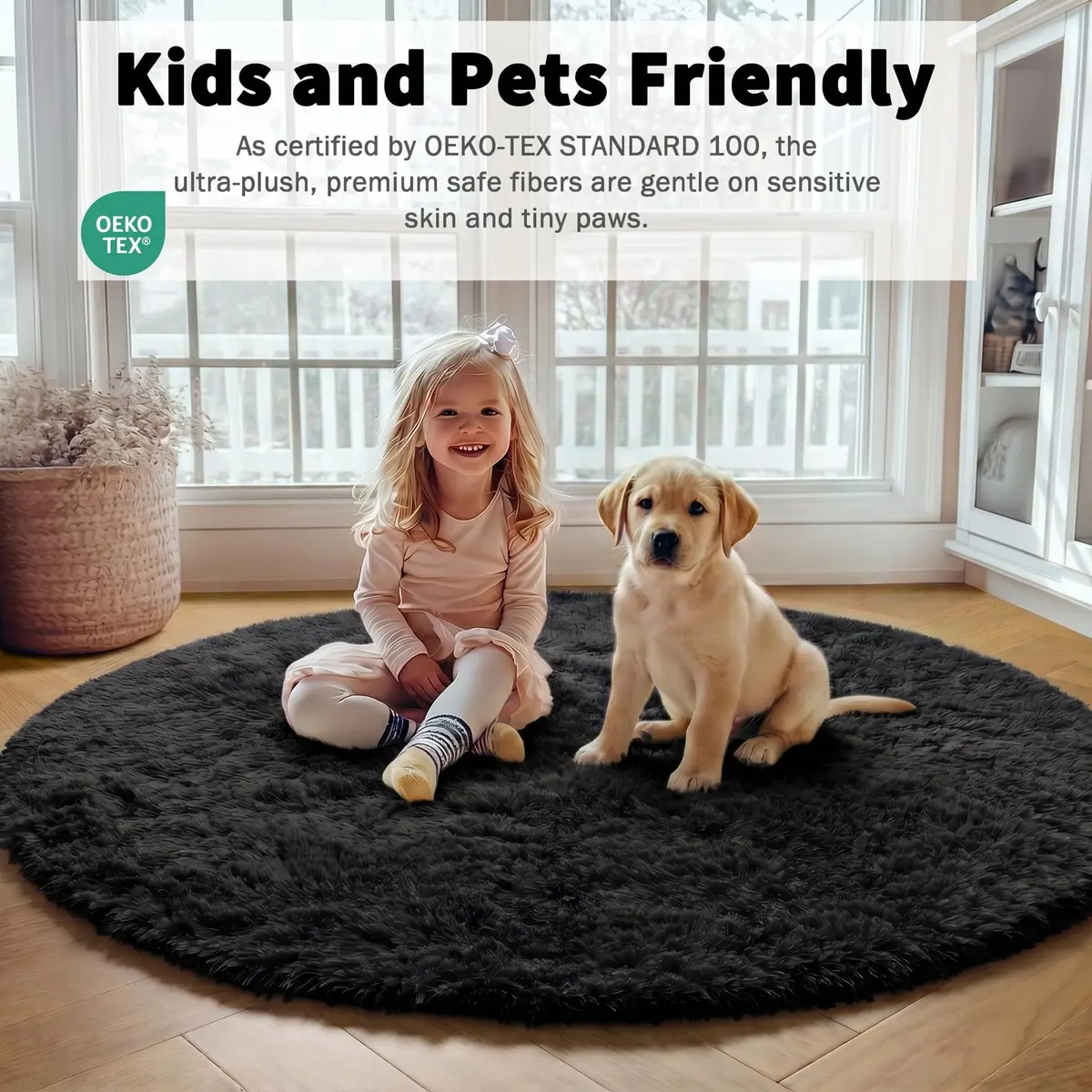 ONASAR Black Round Area Rug 5ft | Ultra Soft Plush Floor Mat for Kids & Living Room - view 4