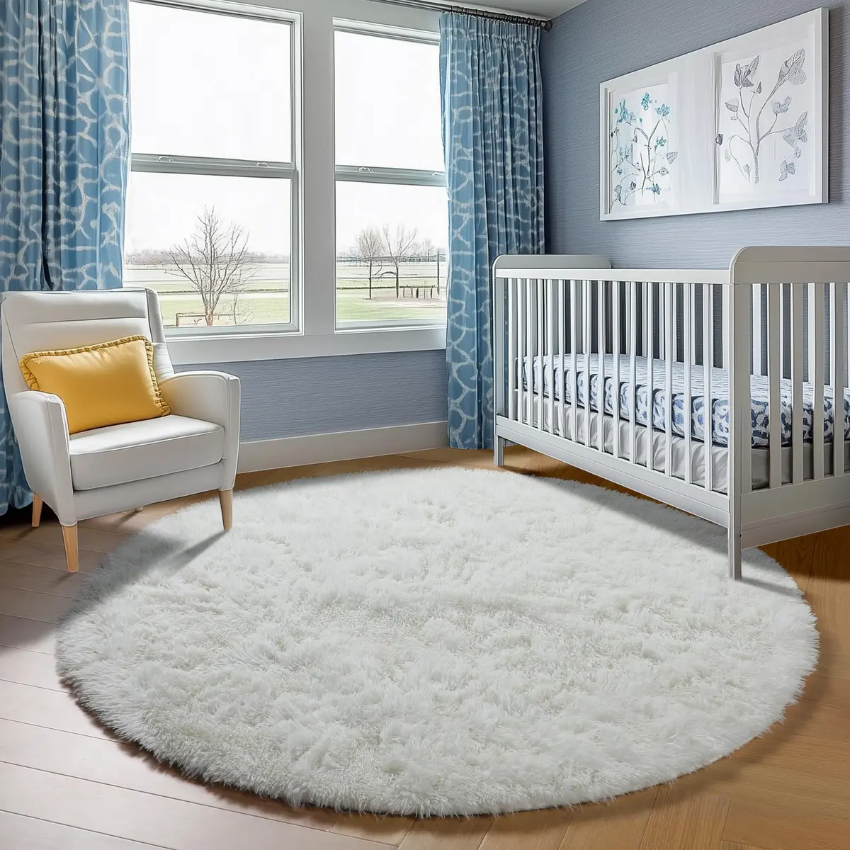 ONASAR Cream White Round Area Rug 6ft | Fluffy Plush Floor Mat for Kids & Home (100-120c) - view 8