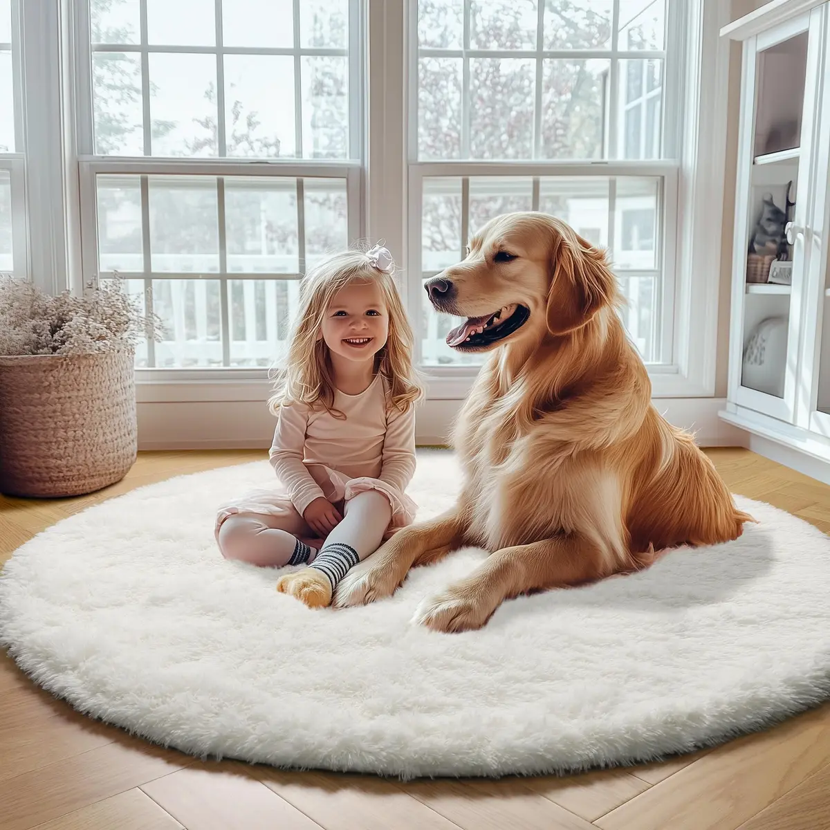 ONASAR Cream White Round Area Rug 6ft | Fluffy Plush Floor Mat for Kids & Home (100-120c) - view 9