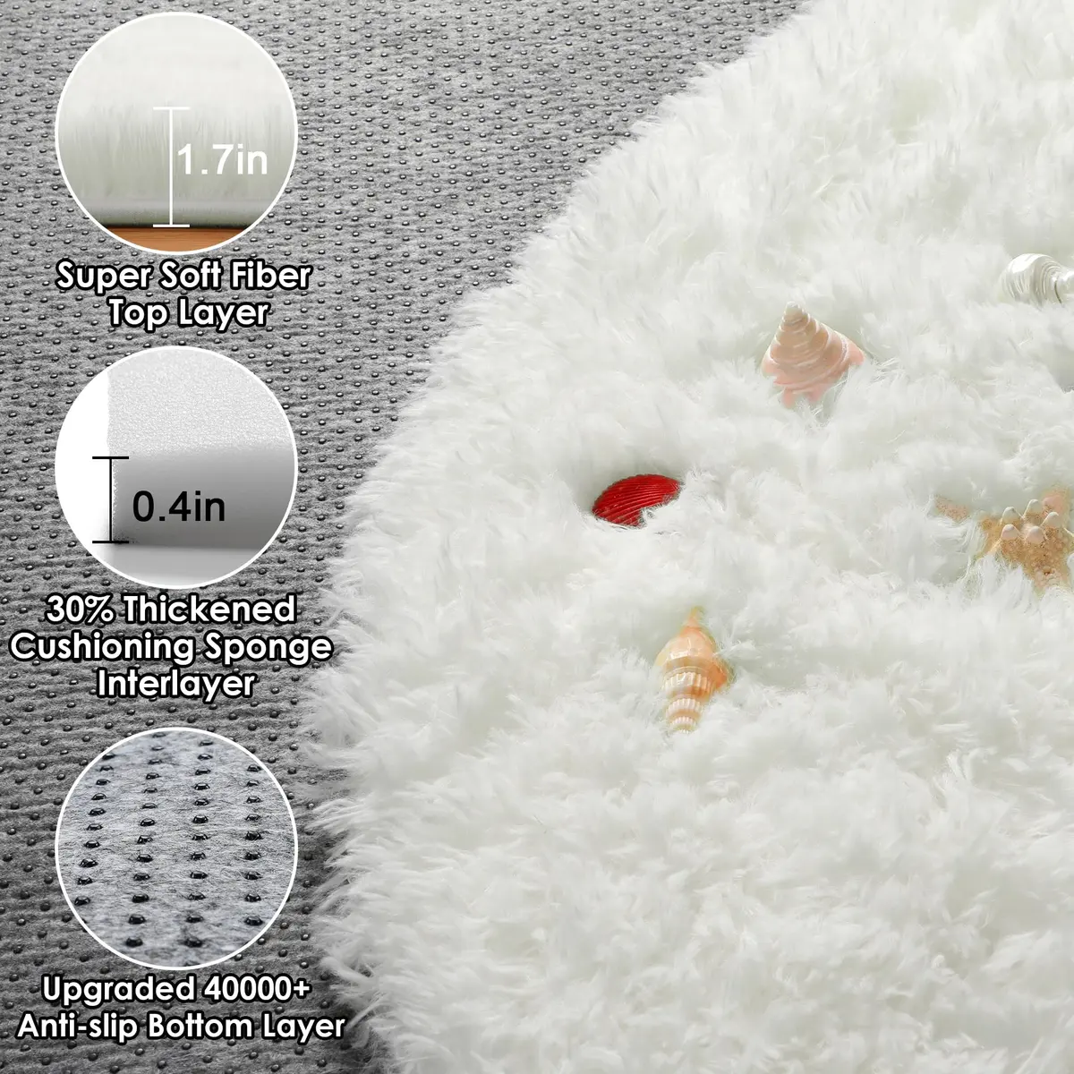 ONASAR Cream White Round Area Rug 6ft | Fluffy Plush Floor Mat for Kids & Home (100-120c) - view 2
