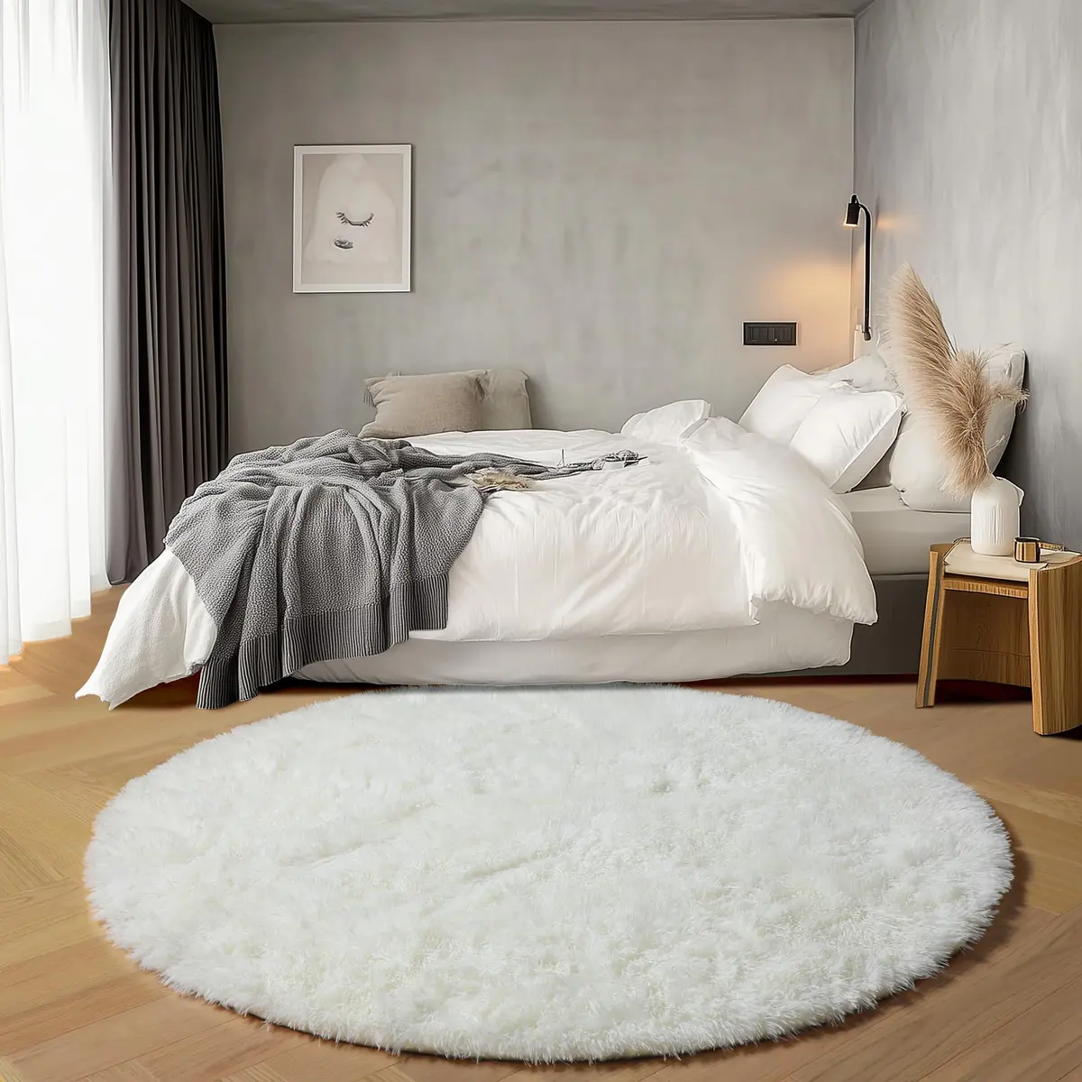 ONASAR Cream White Round Area Rug 6ft | Fluffy Plush Floor Mat for Kids & Home (100-120c) - view 3