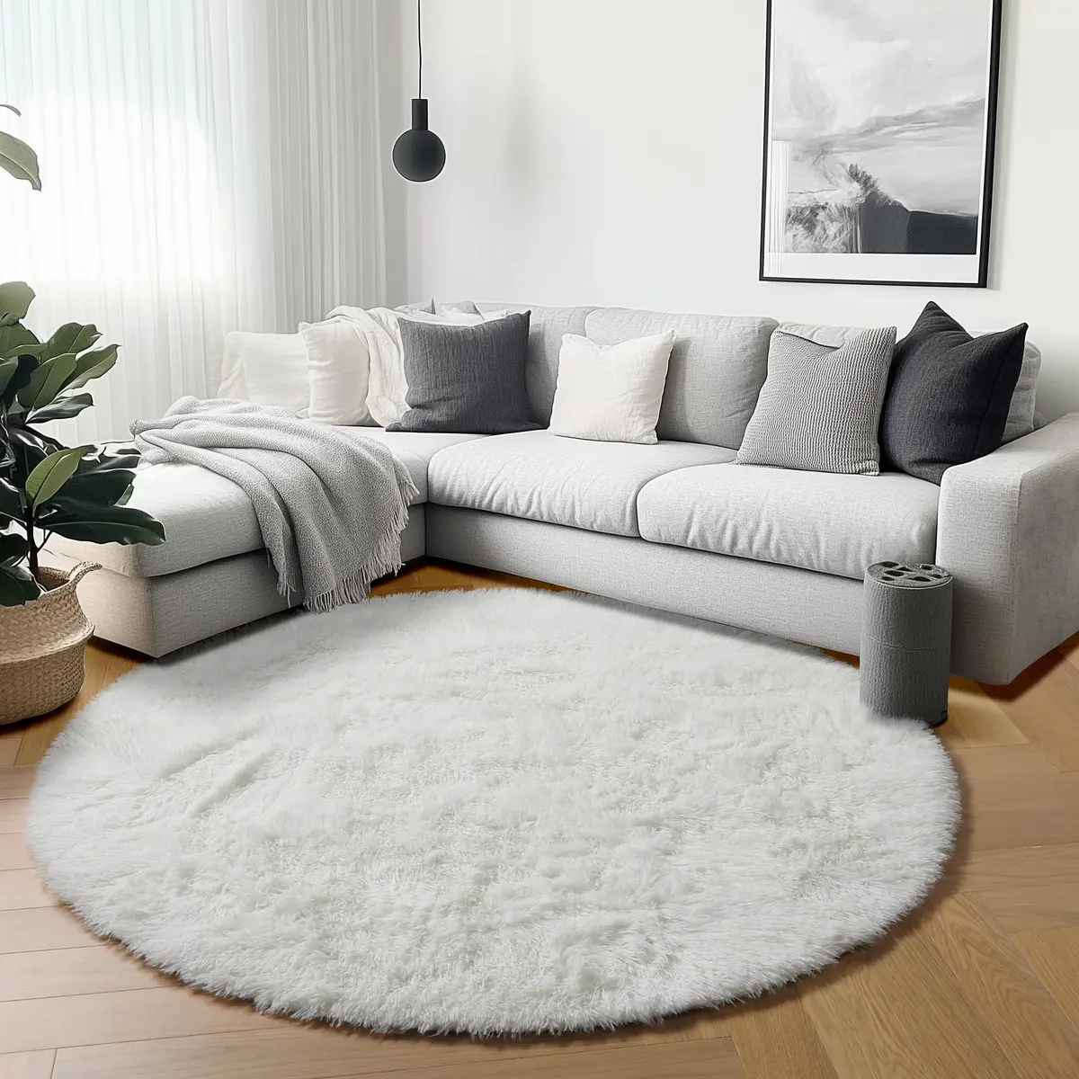 ONASAR Cream White Round Area Rug 6ft | Fluffy Plush Floor Mat for Kids & Home (100-120c) - view 4