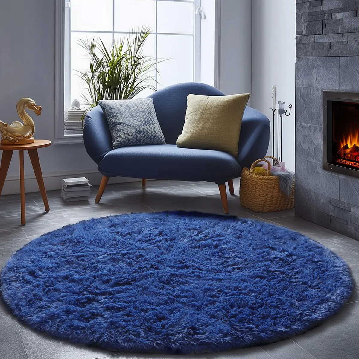 ONASAR Navy Blue Round Area Rug 5ft | Ultra Soft Plush Floor Mat for Kids & Living Room - main product image