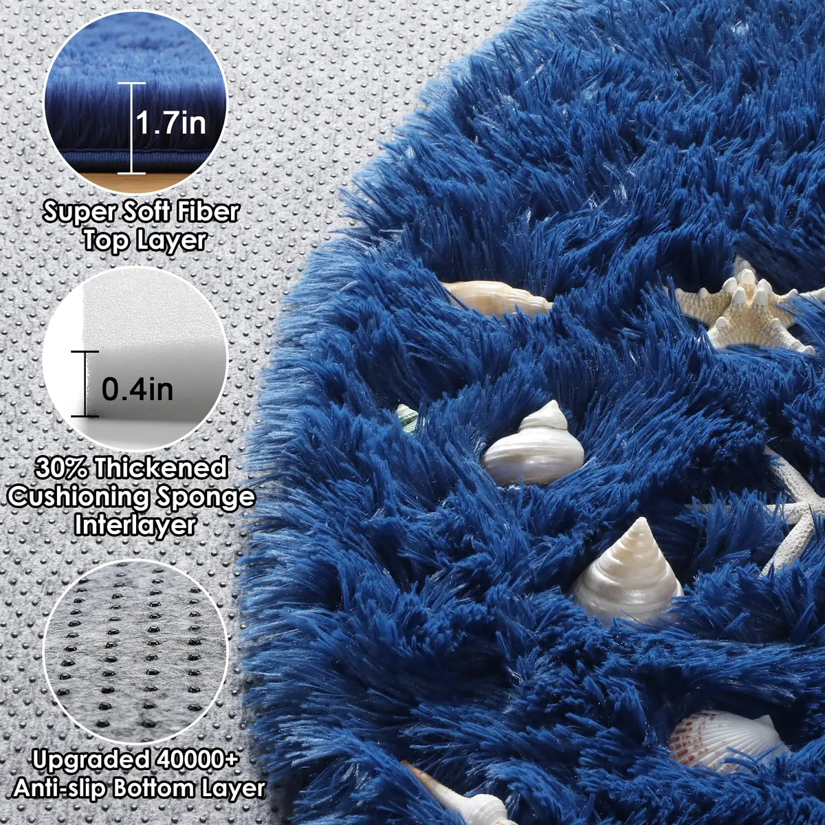 ONASAR Navy Blue Round Area Rug 5ft | Ultra Soft Plush Floor Mat for Kids & Living Room - view 2