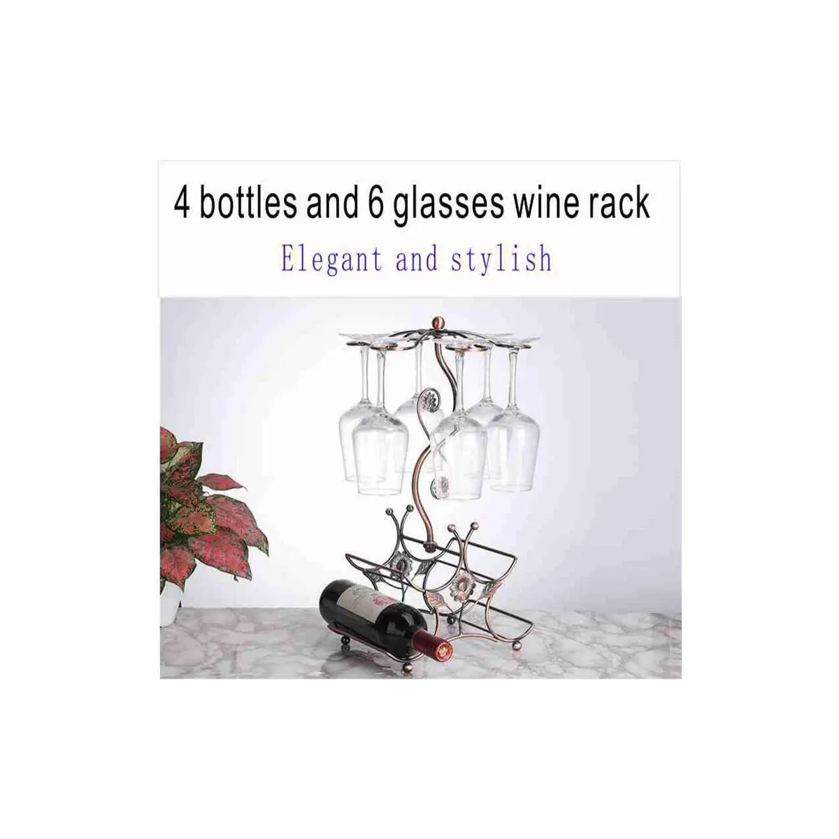 FIRE ROSE Wine Rack and Glass Holder - 6 Bottles, 4 Glasses | Bronze Finish - view 5