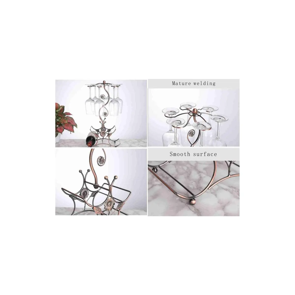 FIRE ROSE Wine Rack and Glass Holder - 6 Bottles, 4 Glasses | Bronze Finish - view 3