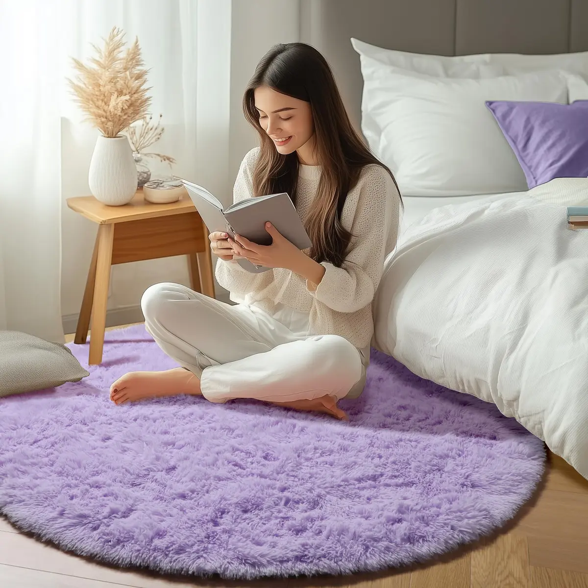 ONASAR Light Purple Round Rug 5ft | Fluffy Plush Kids Bedroom Decor - view 5