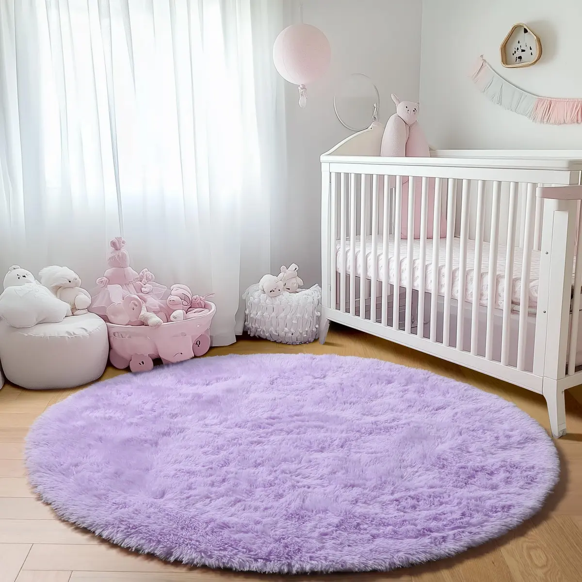 ONASAR Light Purple Round Rug 5ft | Fluffy Plush Kids Bedroom Decor - view 7