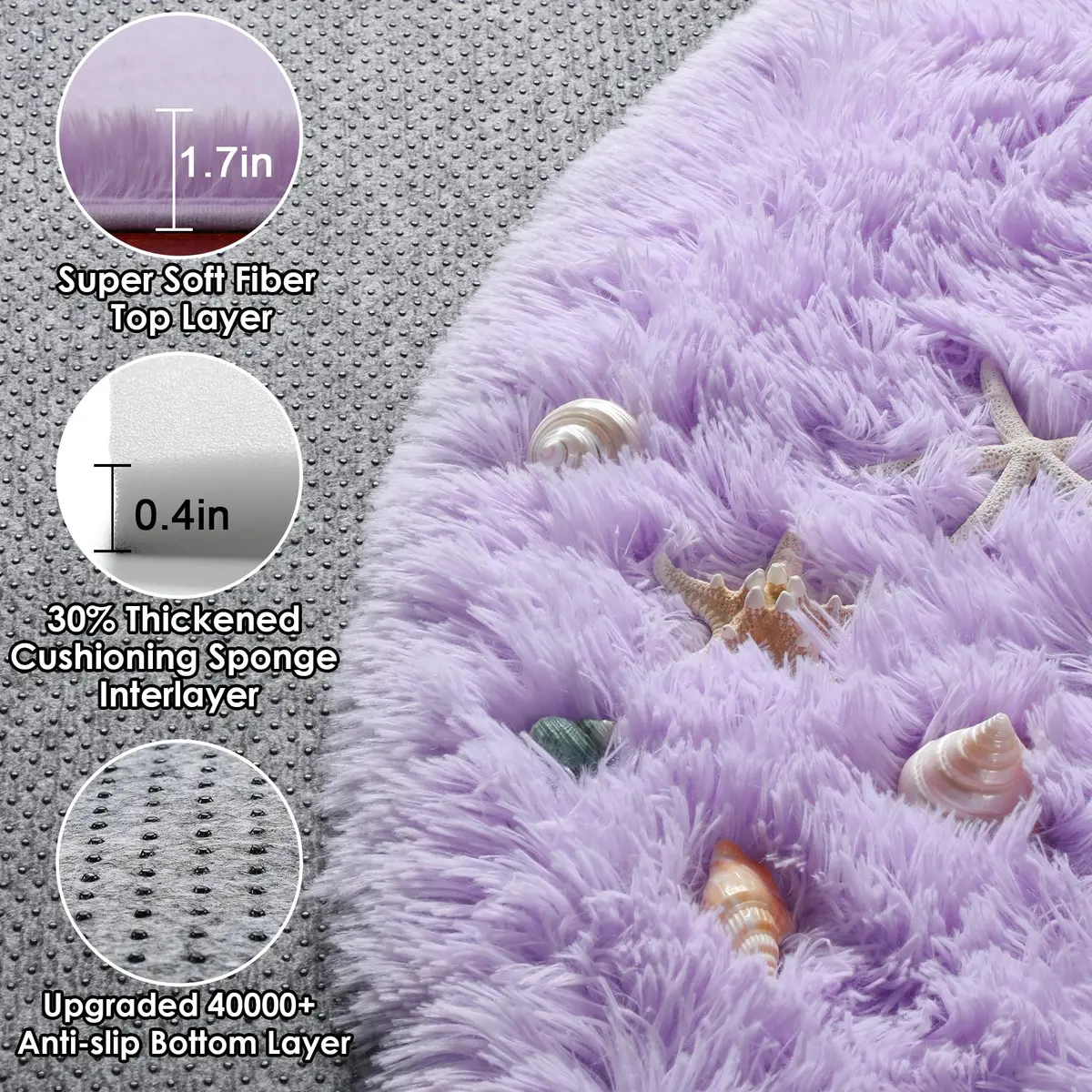 ONASAR Light Purple Round Rug 5ft | Fluffy Plush Kids Bedroom Decor - view 2