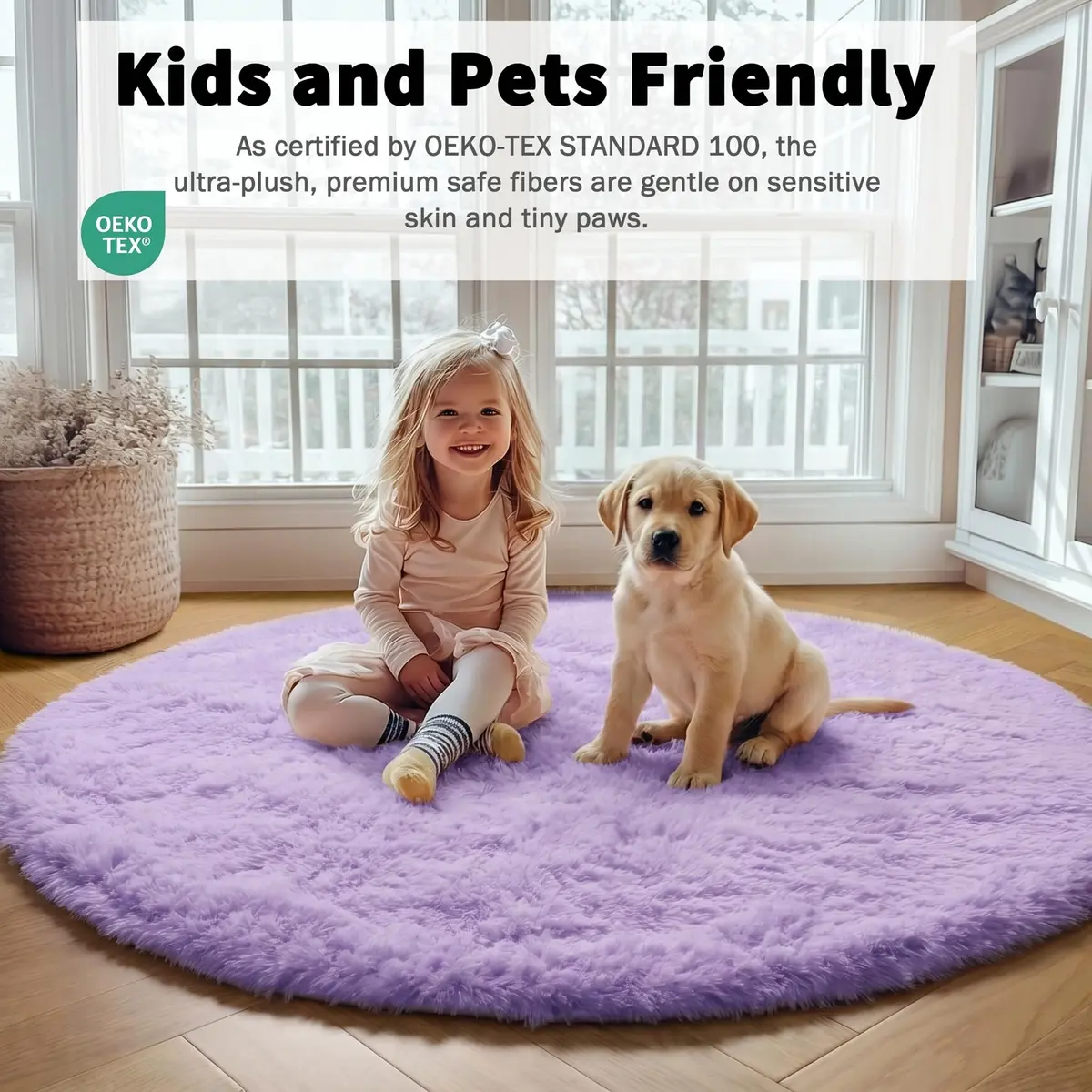 ONASAR Light Purple Round Rug 5ft | Fluffy Plush Kids Bedroom Decor - view 3