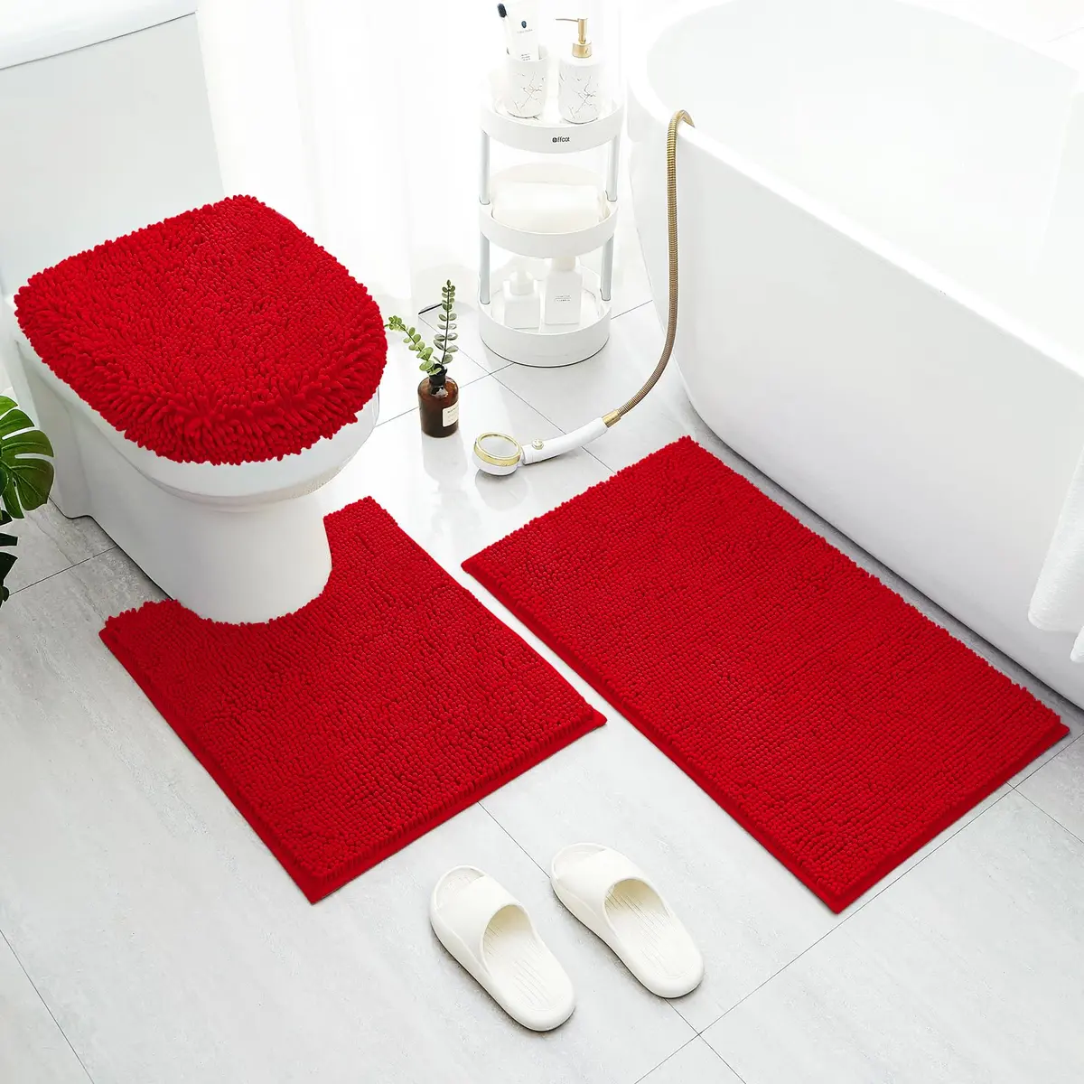 BYSURE Red Bathroom Rugs Set 3 Piece | Plush Chenille, Non Slip, Extra Absorbent (32"x20") - main product image