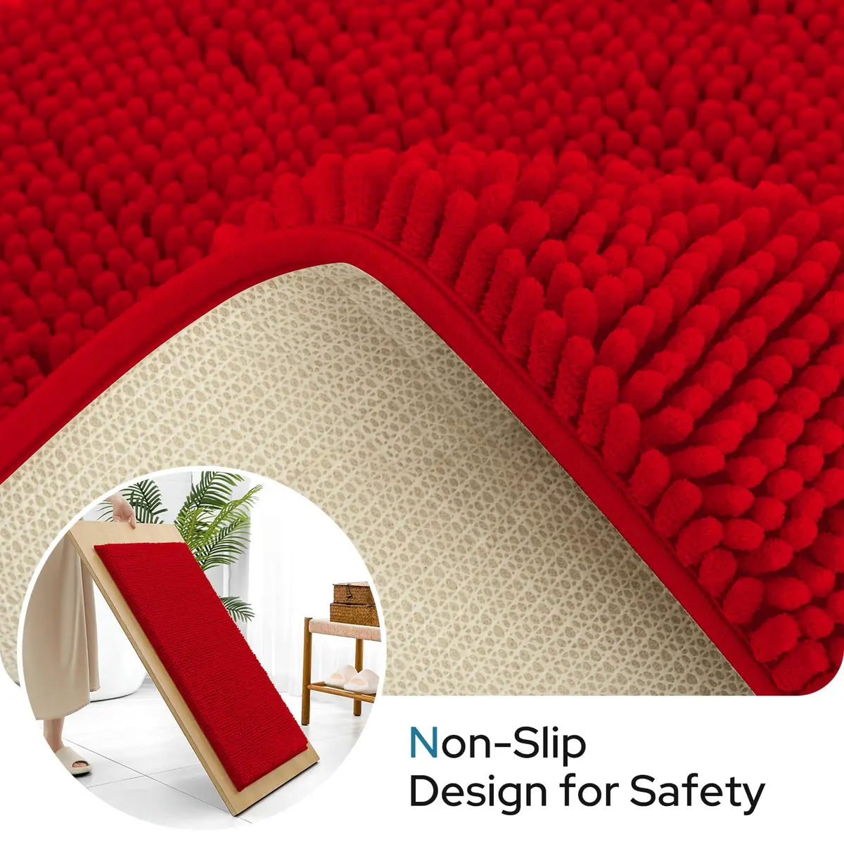 BYSURE Red Bathroom Rugs Set 3 Piece | Plush Chenille, Non Slip, Extra Absorbent (32"x20") - view 2