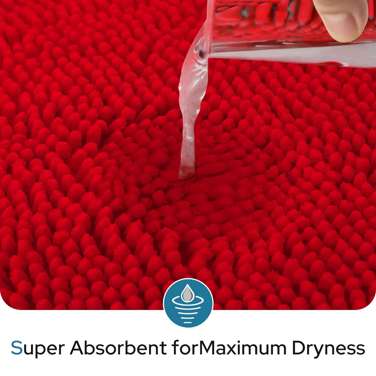 BYSURE Red Bathroom Rugs Set 3 Piece | Plush Chenille, Non Slip, Extra Absorbent (32"x20") - view 3
