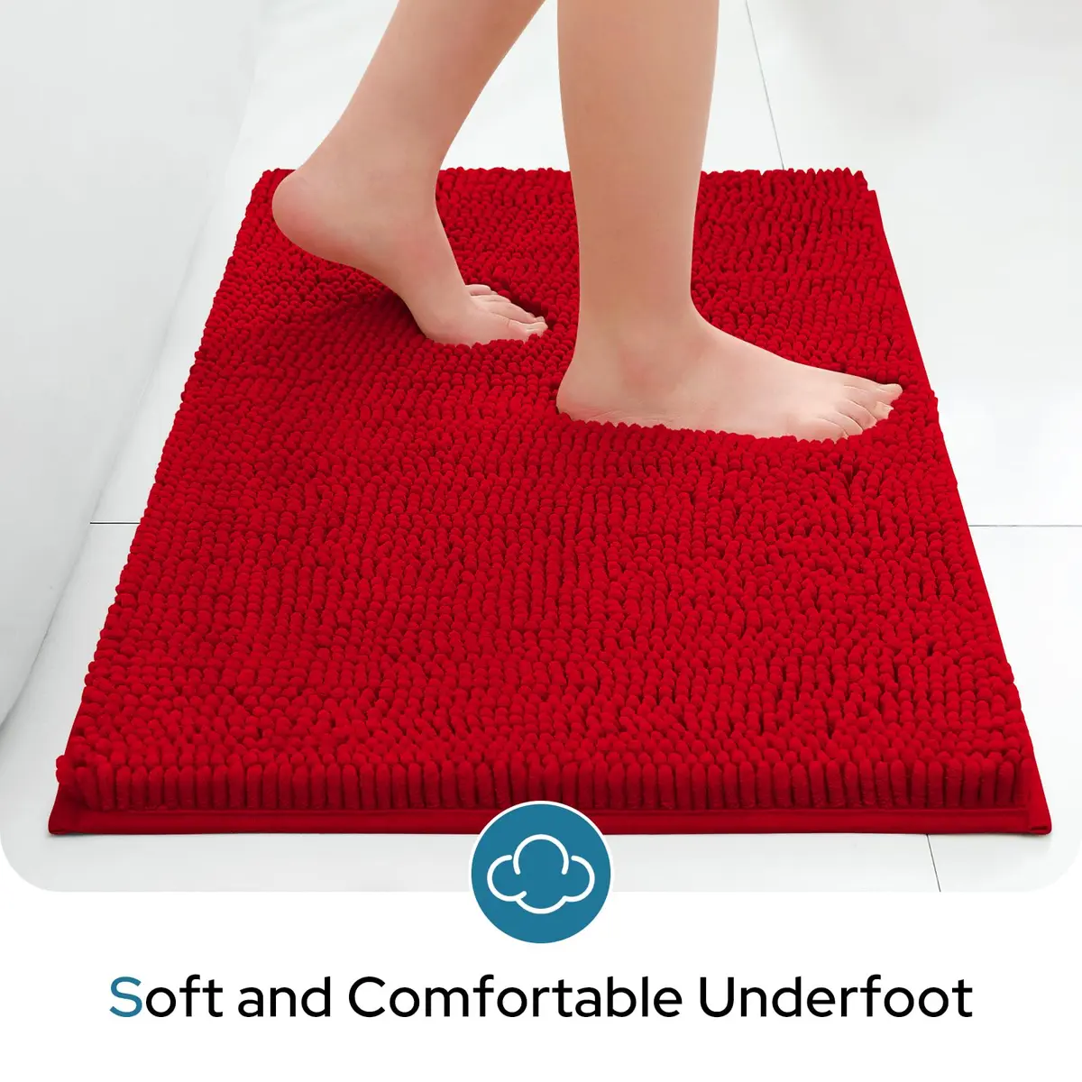BYSURE Red Bathroom Rugs Set 3 Piece | Plush Chenille, Non Slip, Extra Absorbent (32"x20") - view 4