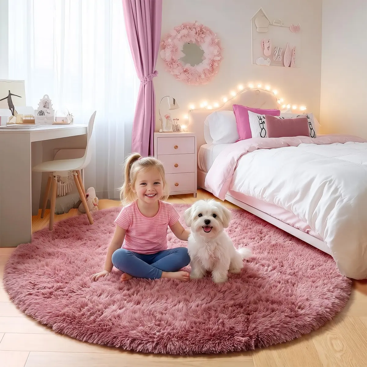 ONASAR Blush Round Area Rug 5ft | Plush Bedroom Circle Mat for Kids & Home (100-120c) - main product image