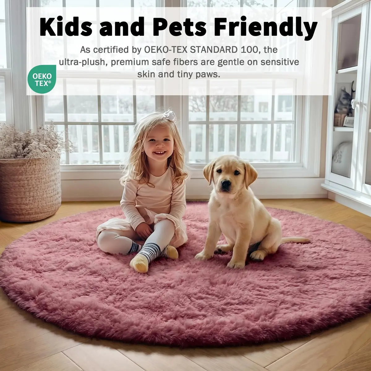 ONASAR Blush Round Area Rug 5ft | Plush Bedroom Circle Mat for Kids & Home (100-120c) - view 5
