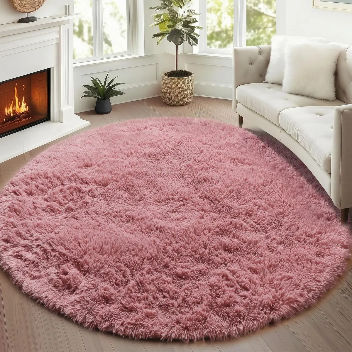 ONASAR Blush Round Area Rug 5ft | Plush Bedroom Circle Mat for Kids & Home (100-120c) - view 7